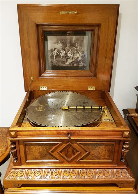 carved wood music box with metal disks|Antique Music Box for sale .